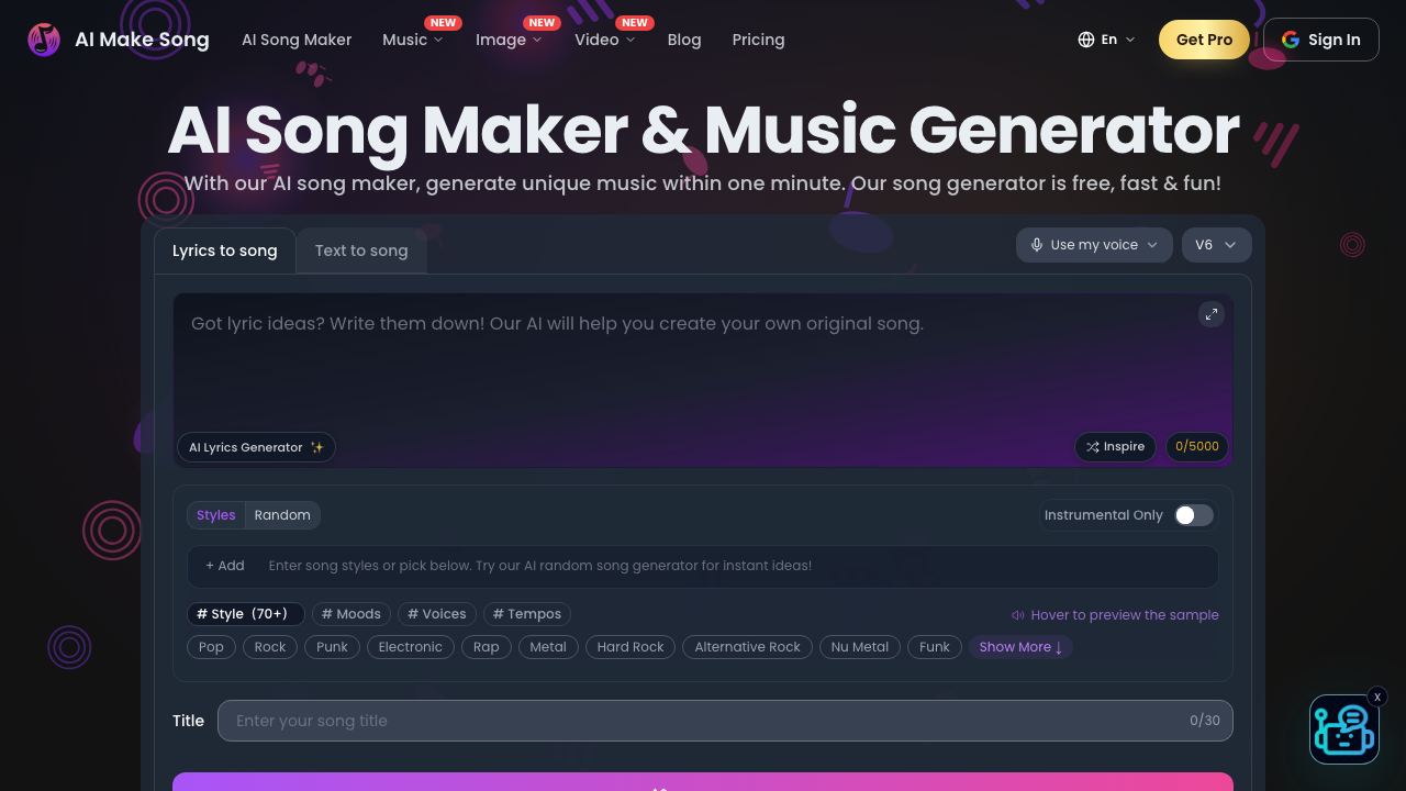 AIMakeSong website screenshot