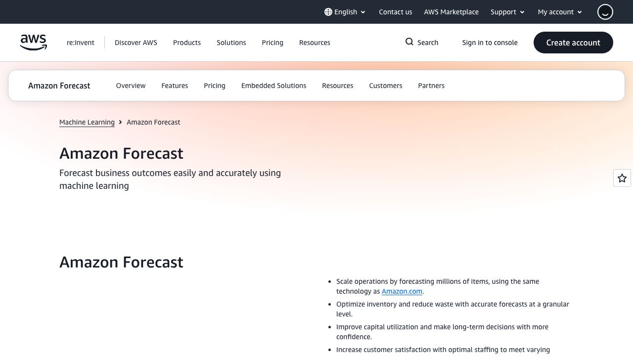 Amazon Forecast 网站截图