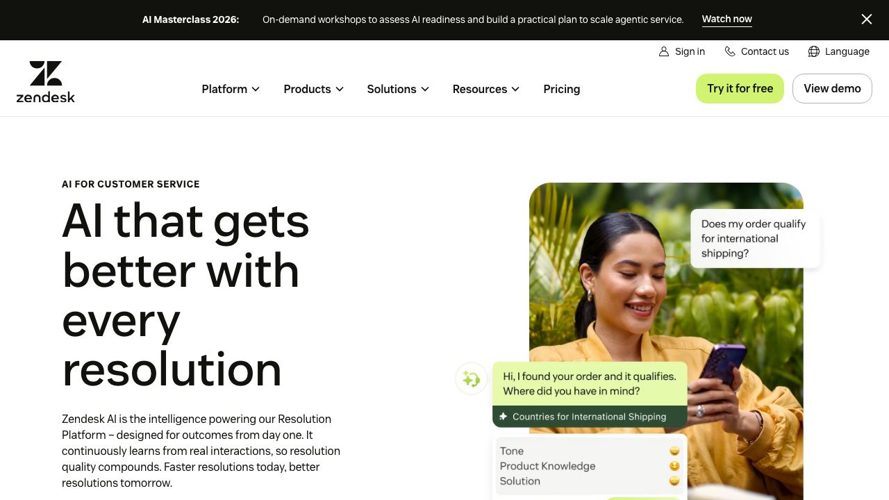 Zendesk AI website screenshot