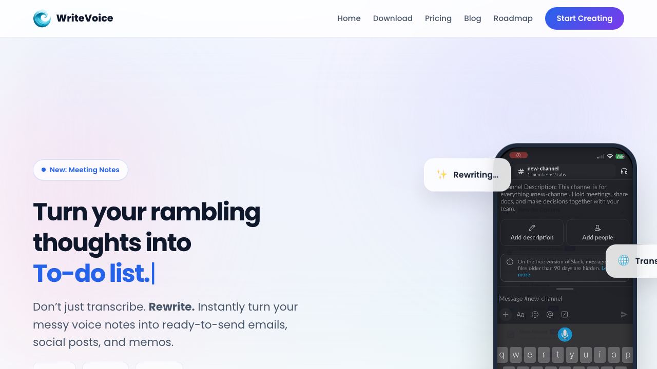 WriteVoice website screenshot