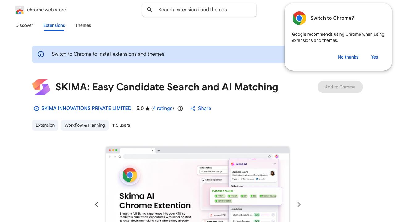 SKIMA: Easy Candidate Search and AI Matching website screenshot