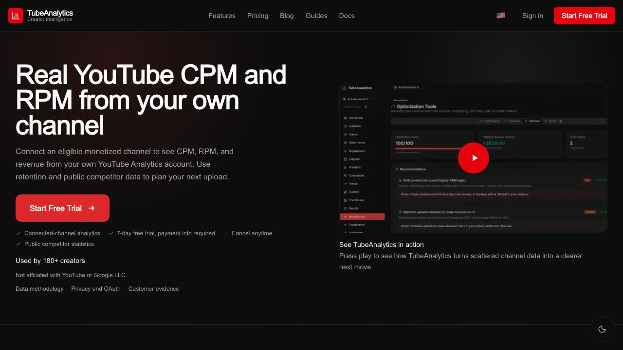 TubeAnalytics 网站截图