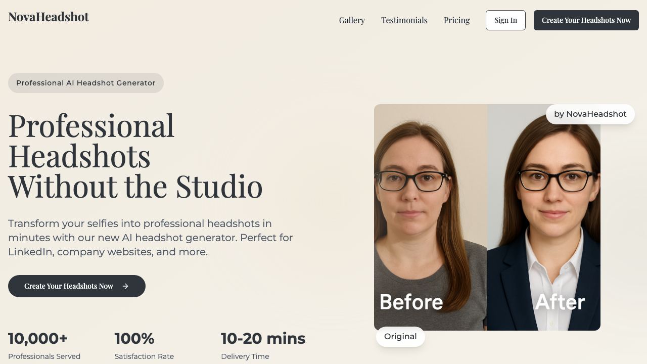 Novaheadshot website screenshot