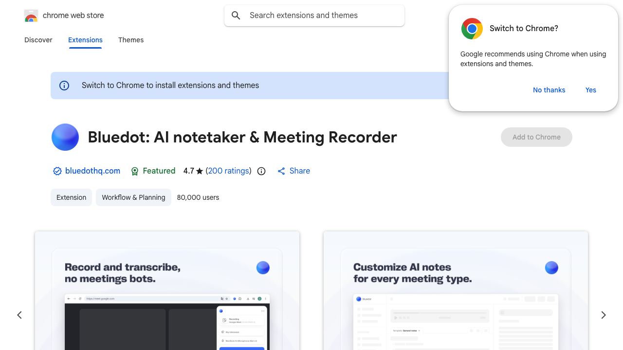 Bluedot: AI Meeting Recorder & Notetaker website screenshot