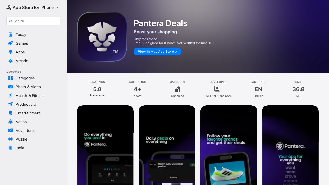 Pantera Deals 网站截图