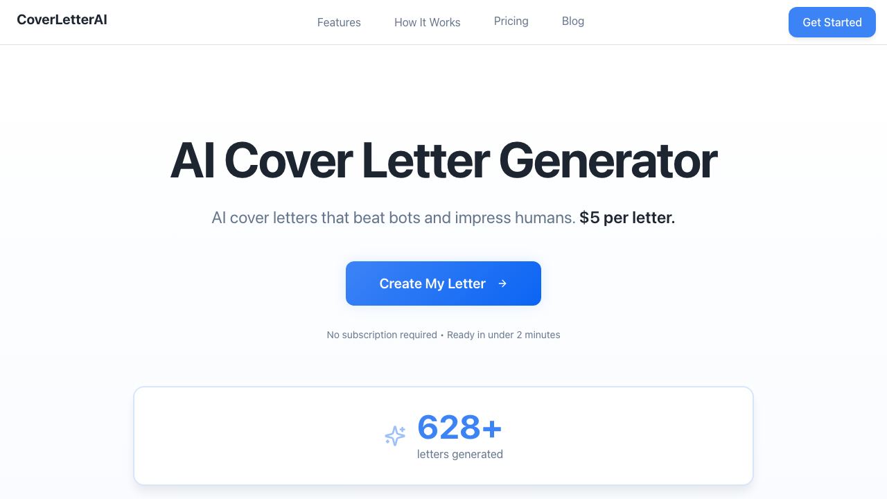 Instant Job Cover Letters with AI website screenshot