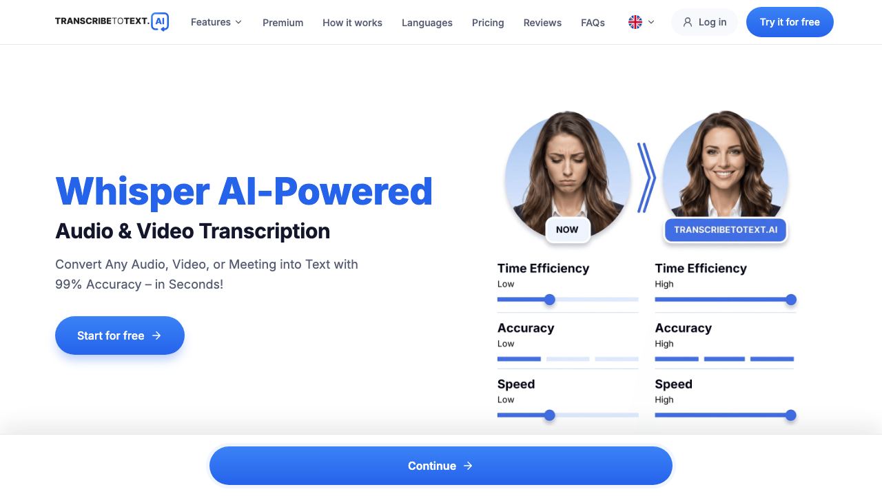 TranscribetoText.AI website screenshot