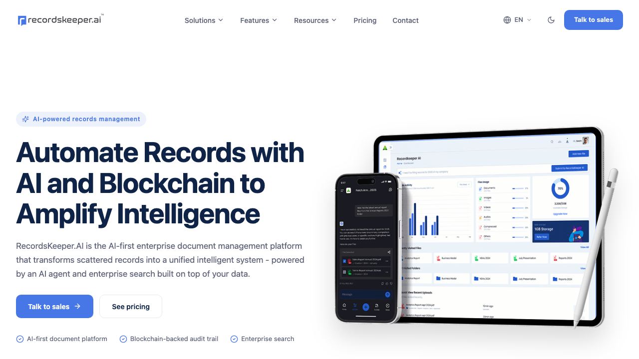 RecordsKeeper.AI website screenshot