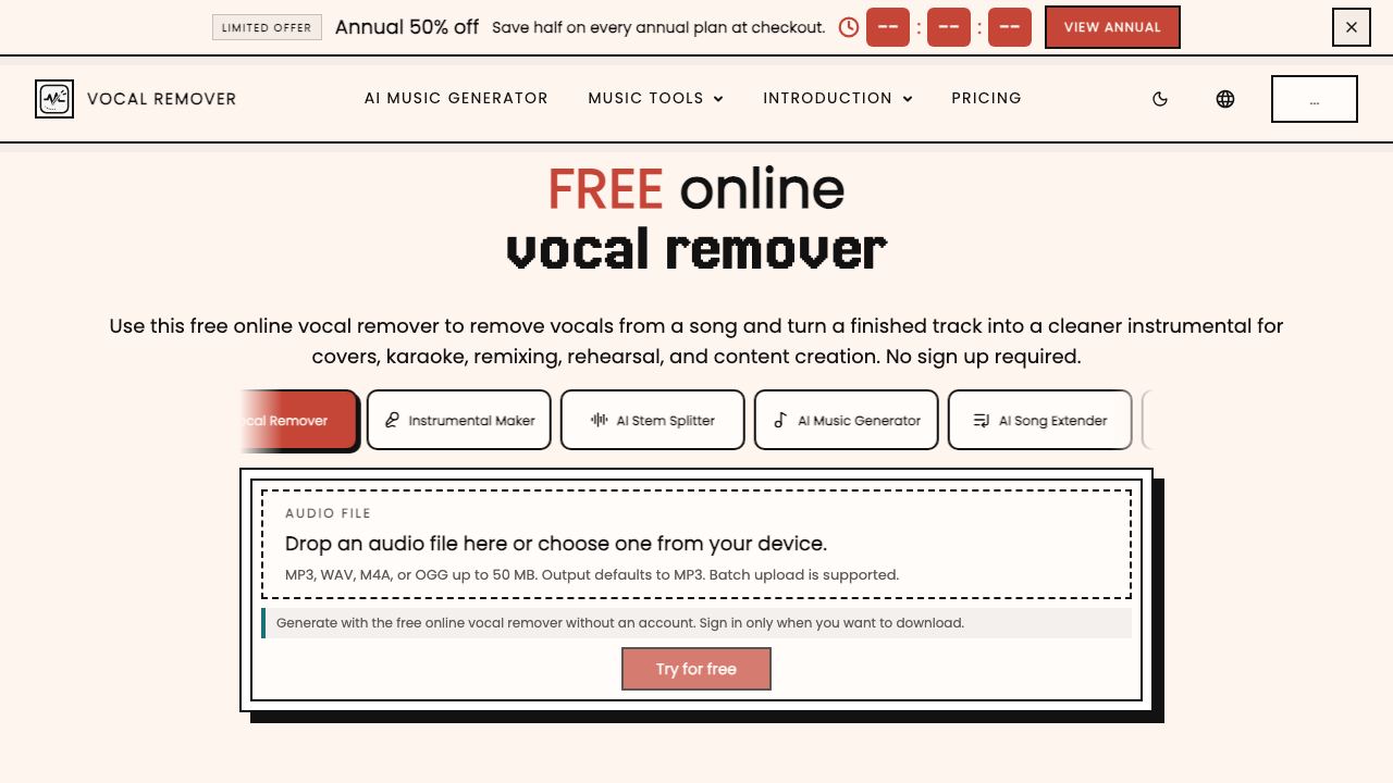 Online Vocal Remover 网站截图