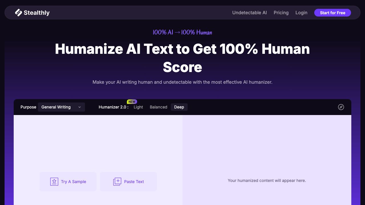 Stealthly AI Humanizer 网站截图