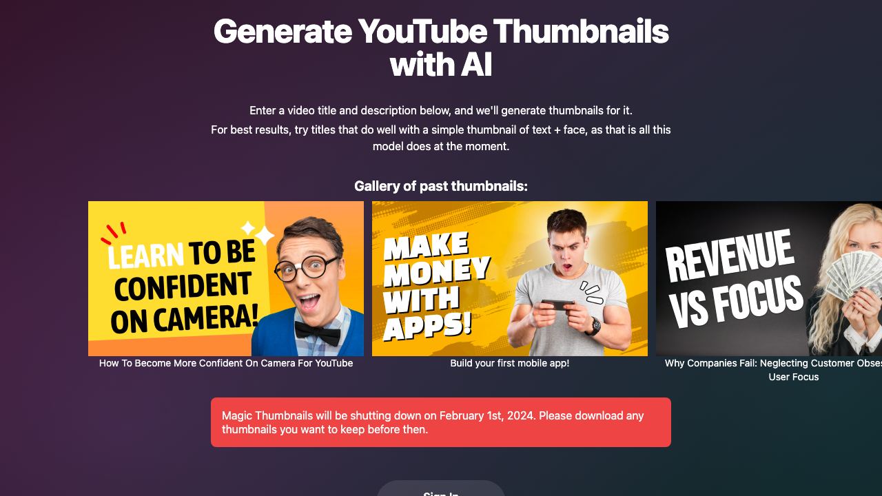 MagicThumbnails website screenshot