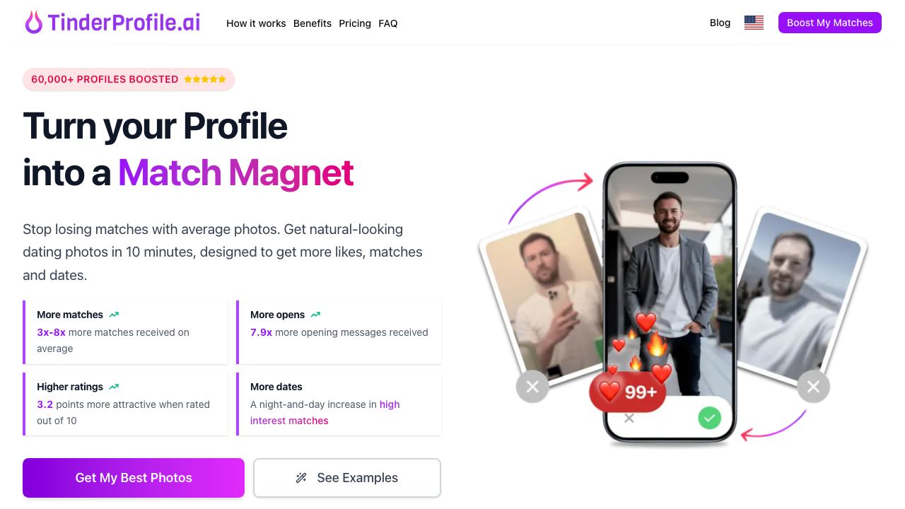TinderProfile.ai 网站截图