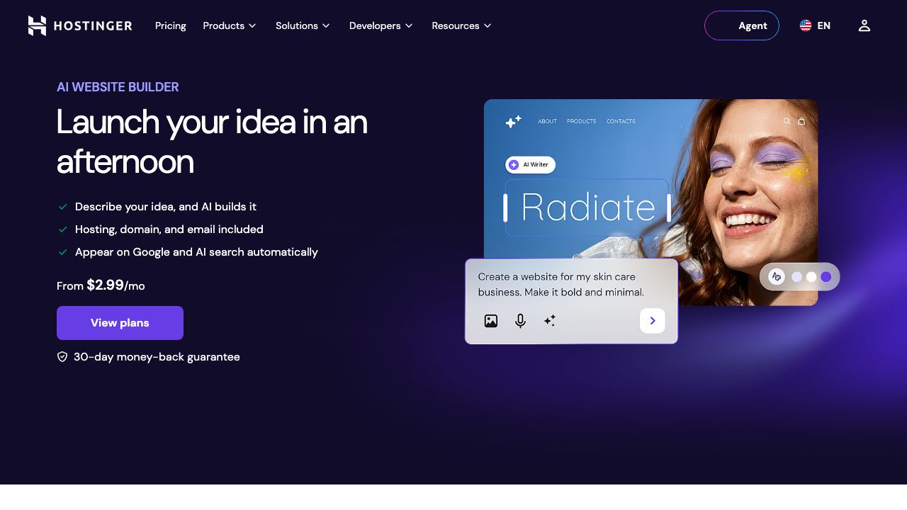Hostinger AI Website Builder website screenshot