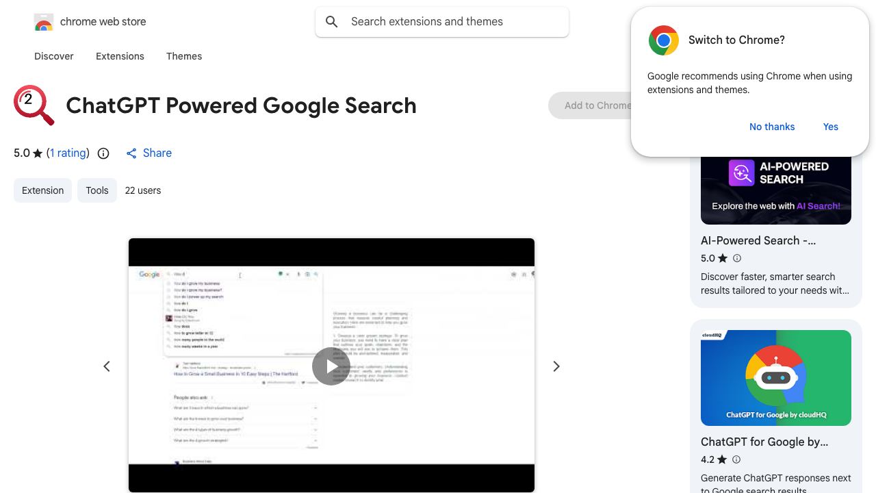 ChatGPT Powered Google Search 网站截图