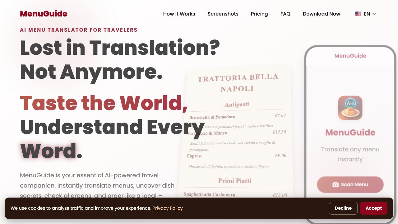 MenuGuide website screenshot