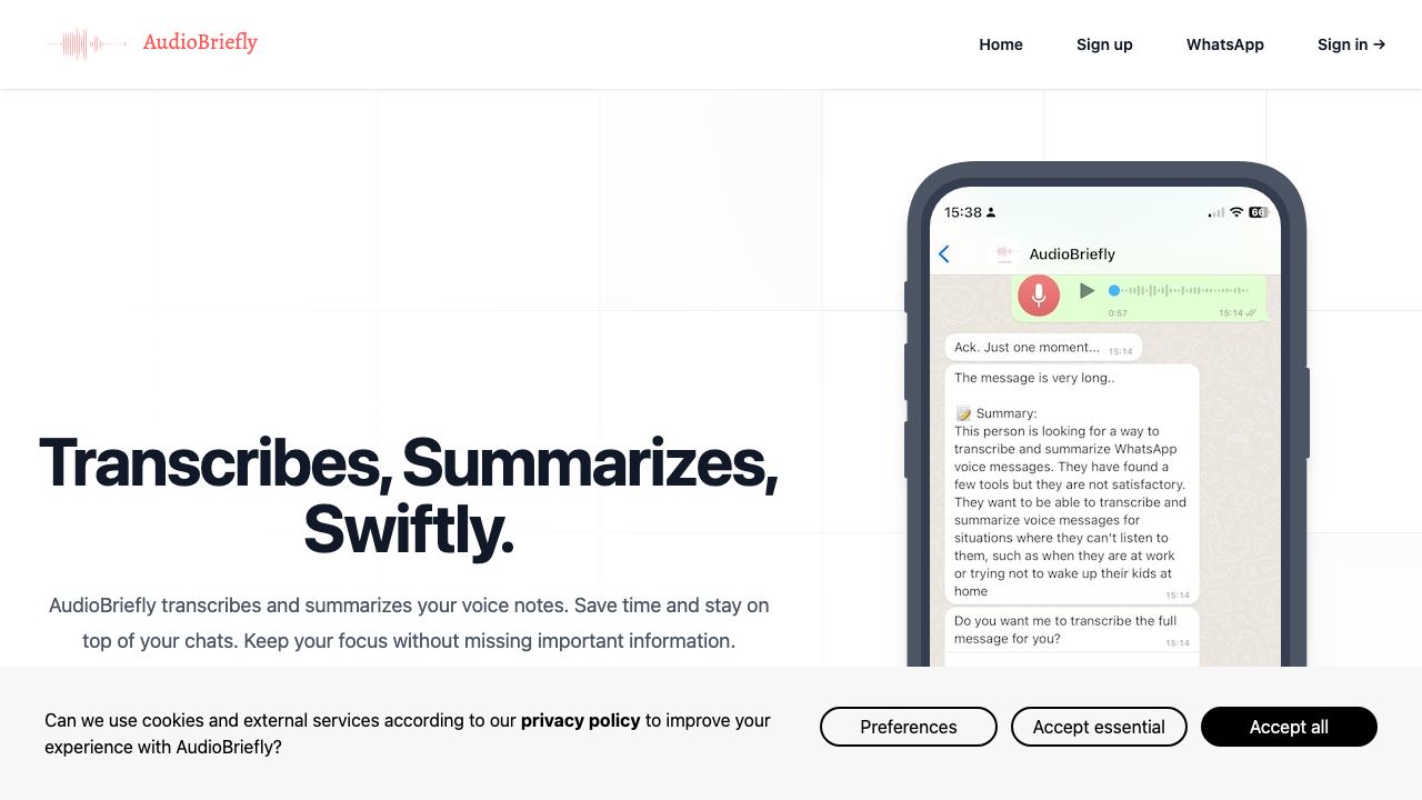 AudioBriefly website screenshot