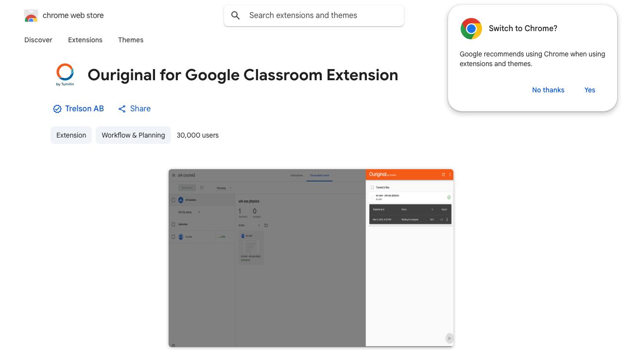 Ouriginal for Google Classroom Extension 网站截图