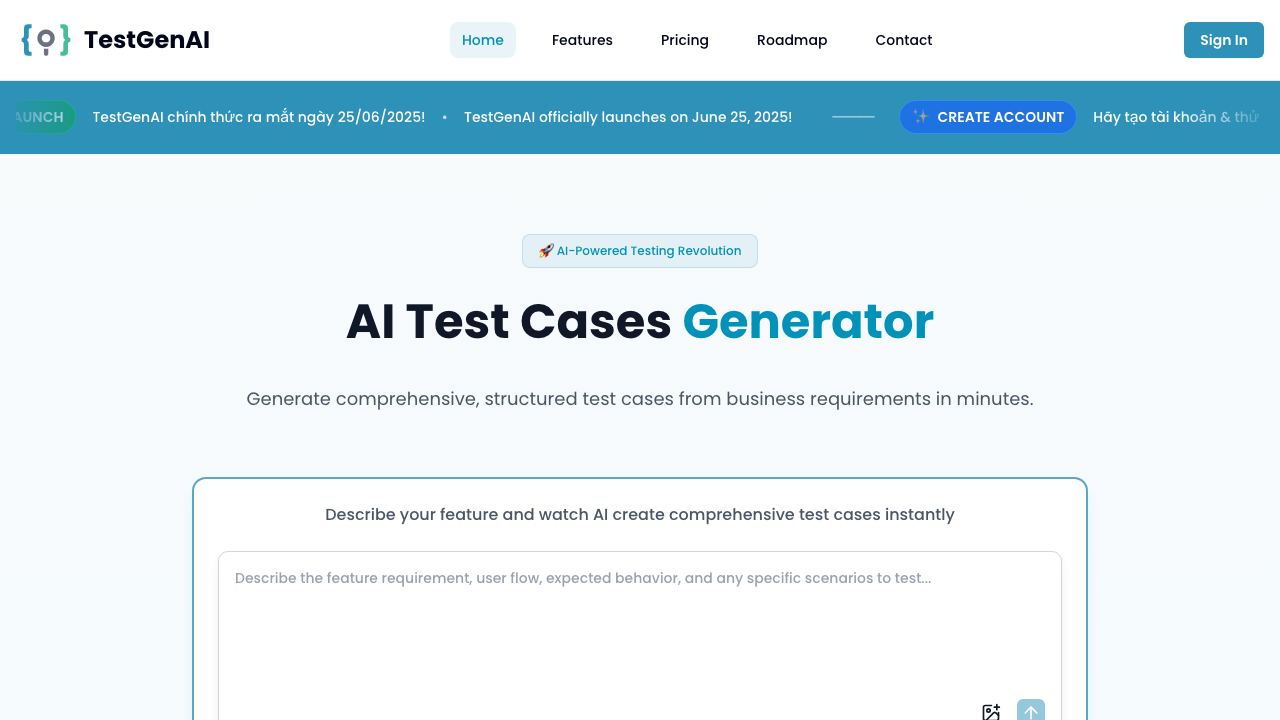 TestGenAI 网站截图