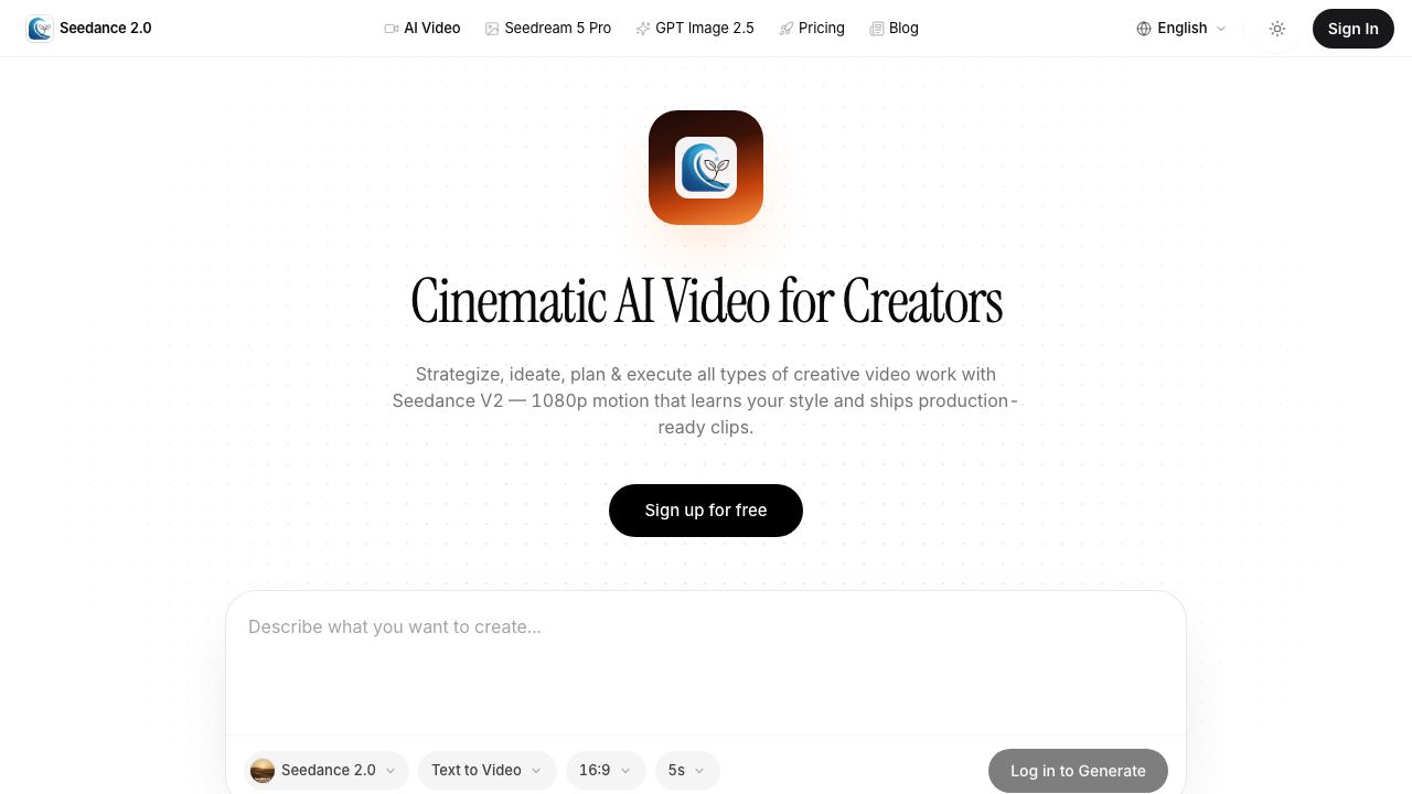 Seedance 2 AI website screenshot