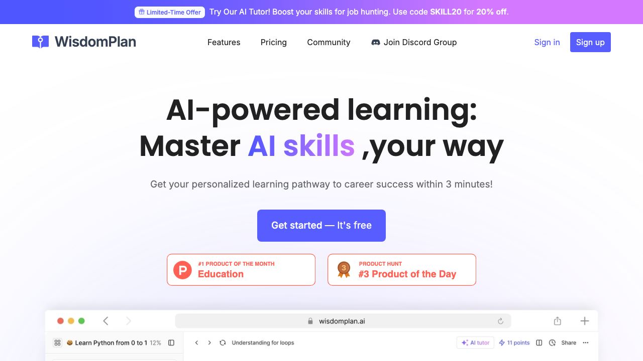WisdomPlan website screenshot