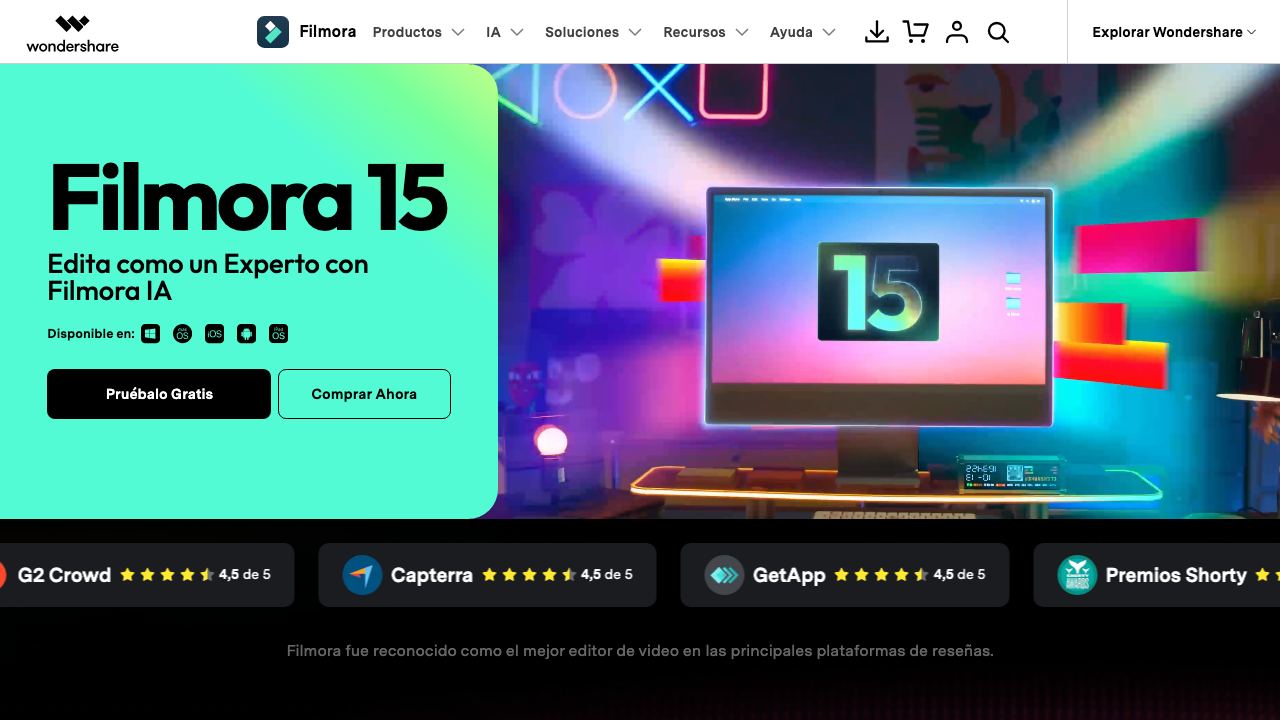 Wondershare Filmora ES 网站截图