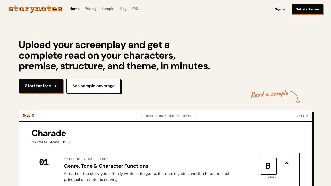 StoryNotes 网站截图