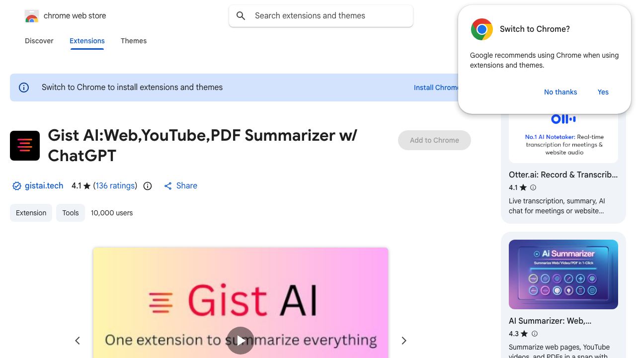 Gist AI:Web,YouTube,PDF Summarizer w/ ChatGPT website screenshot