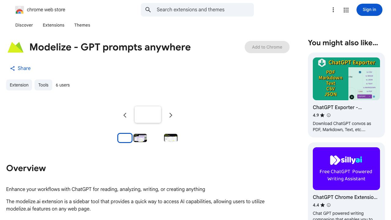 Modelize - GPT prompts anywhere 网站截图