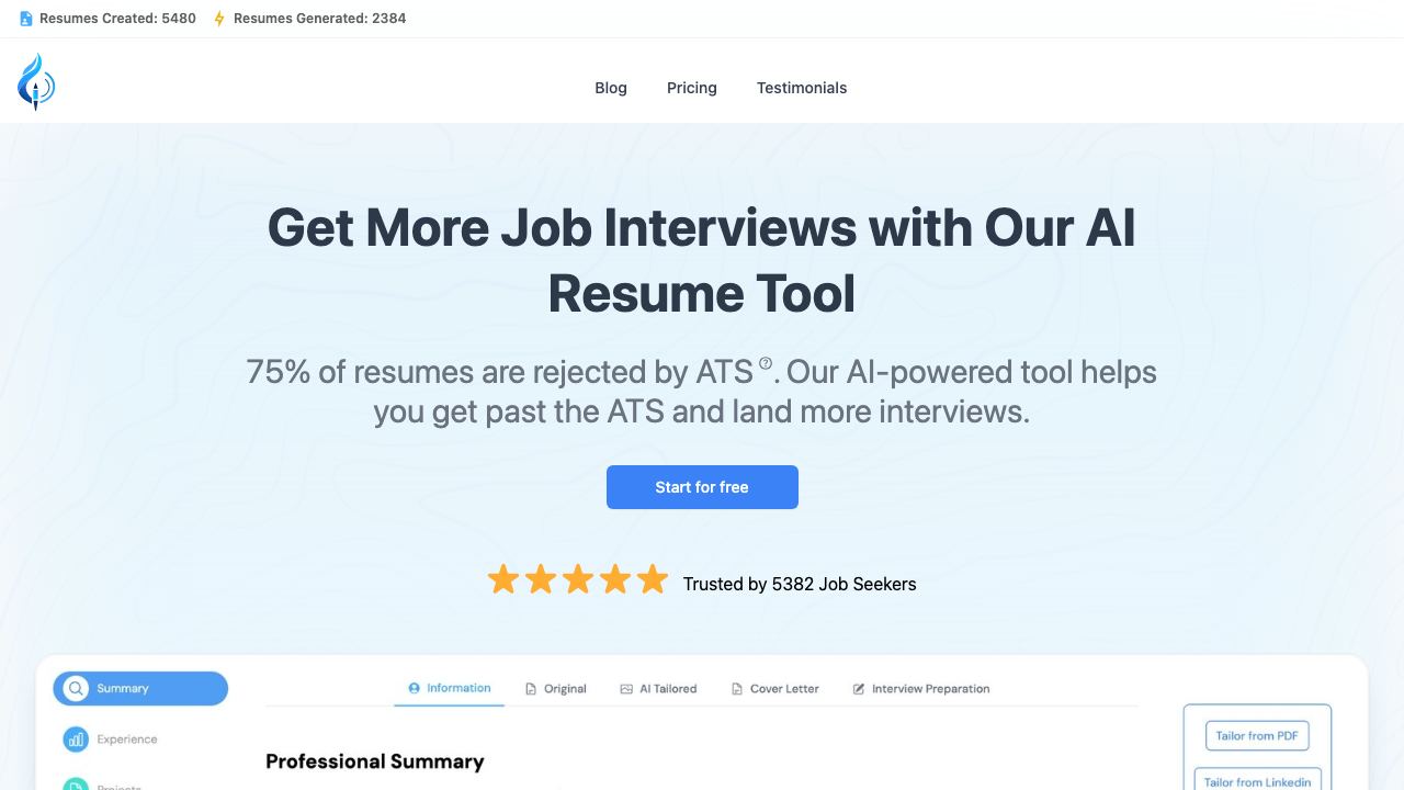 MagicResumeAI - Effortless CV Builder website screenshot