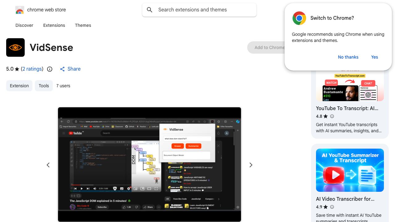 VidSense website screenshot