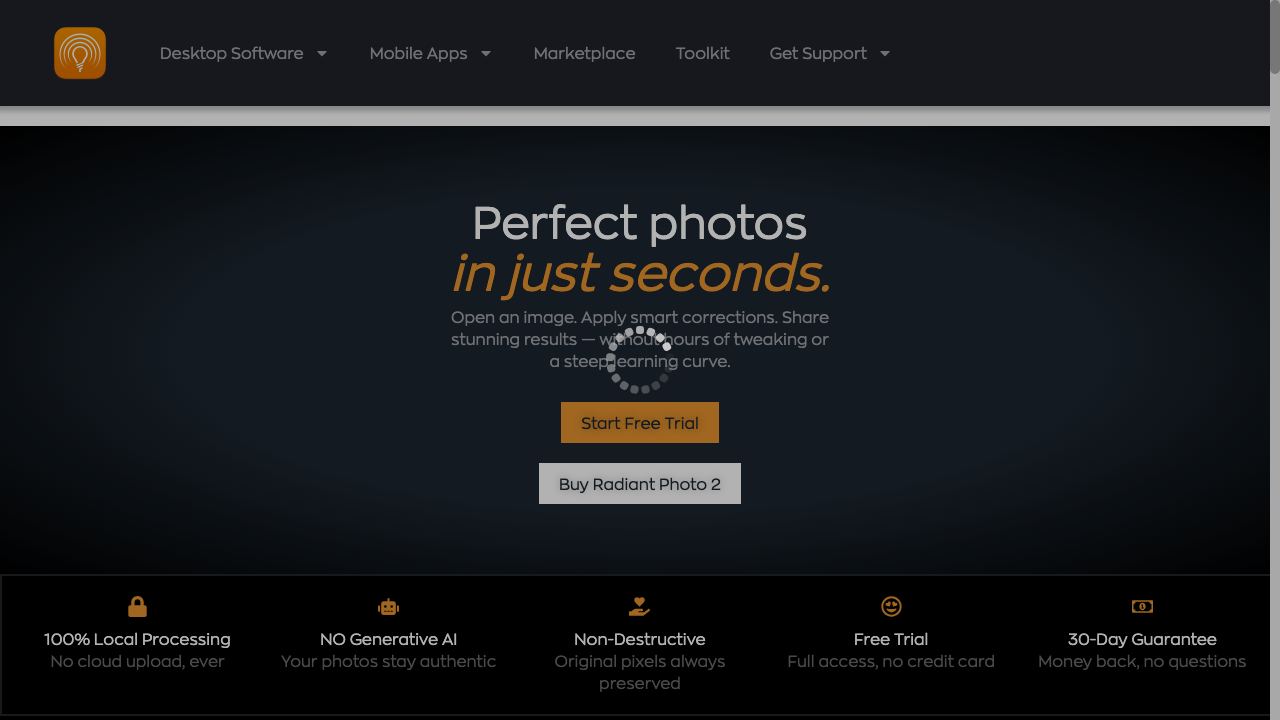 Radiant Photo website screenshot