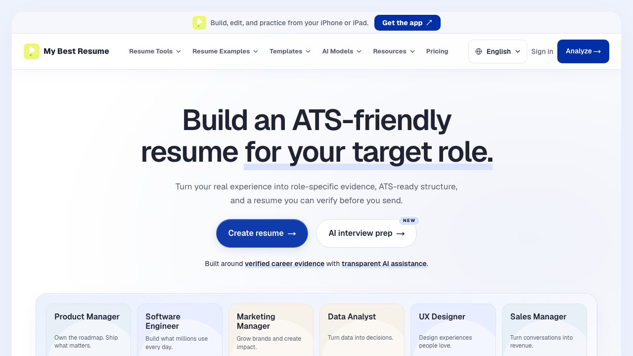 MyBestResume.ai 网站截图