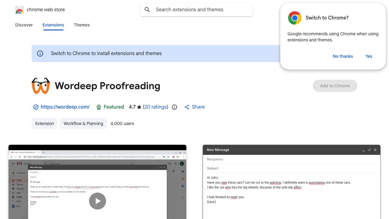 Wordeep Proofreading website screenshot
