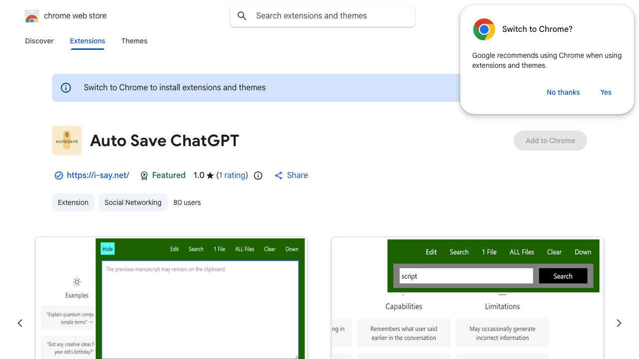 Auto Save ChatGPT website screenshot
