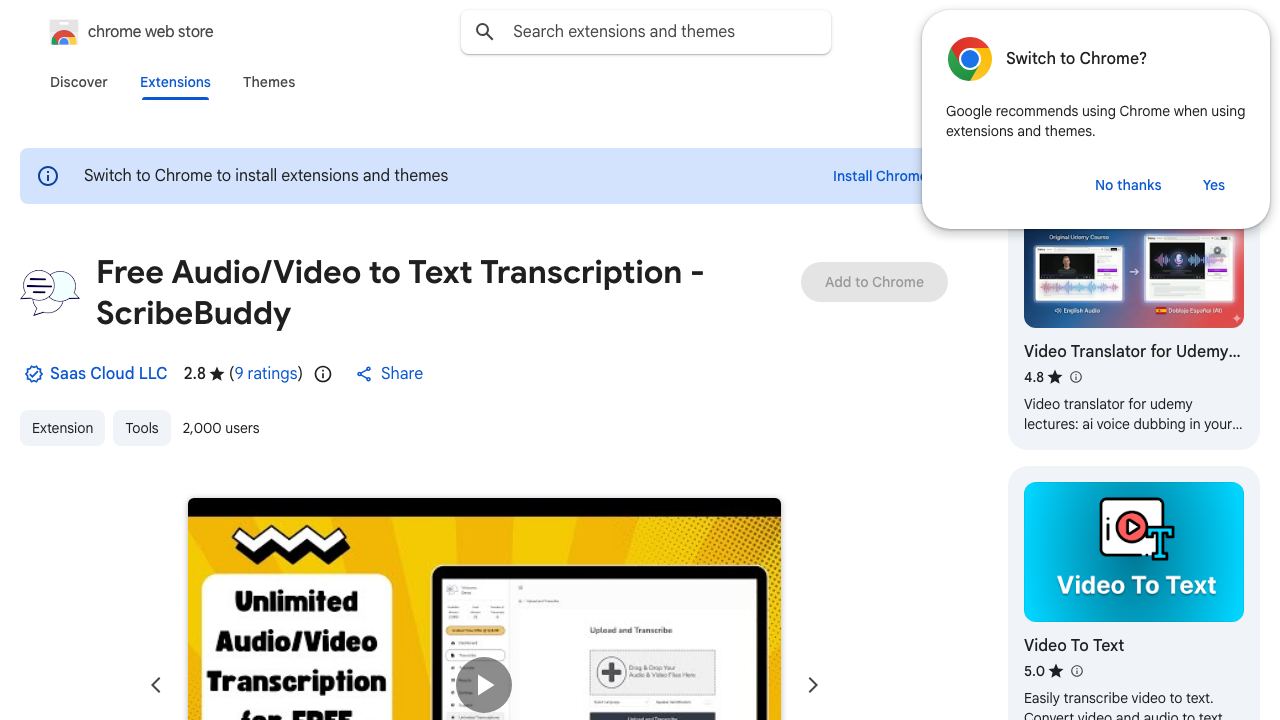 ScribeBuddy Transcribe Audio, Video to Text for free 网站截图