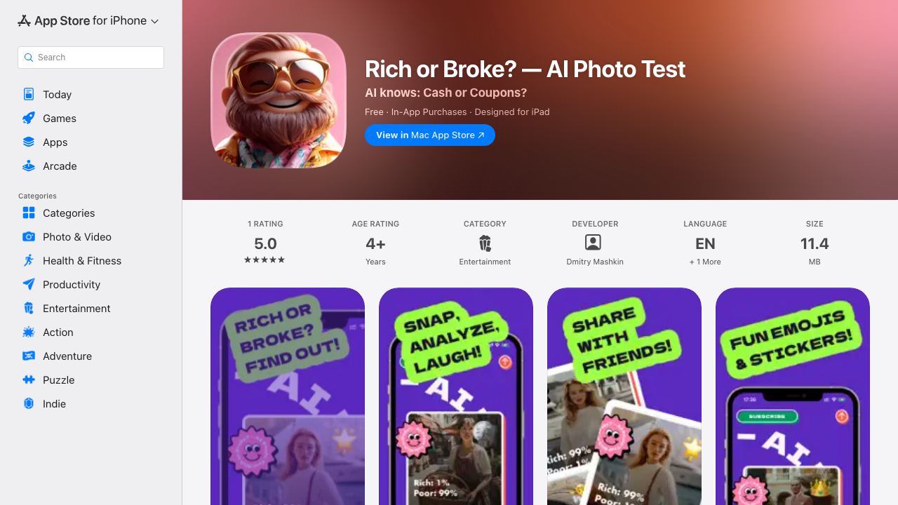 Rich or Broke? — AI Photo Test 网站截图