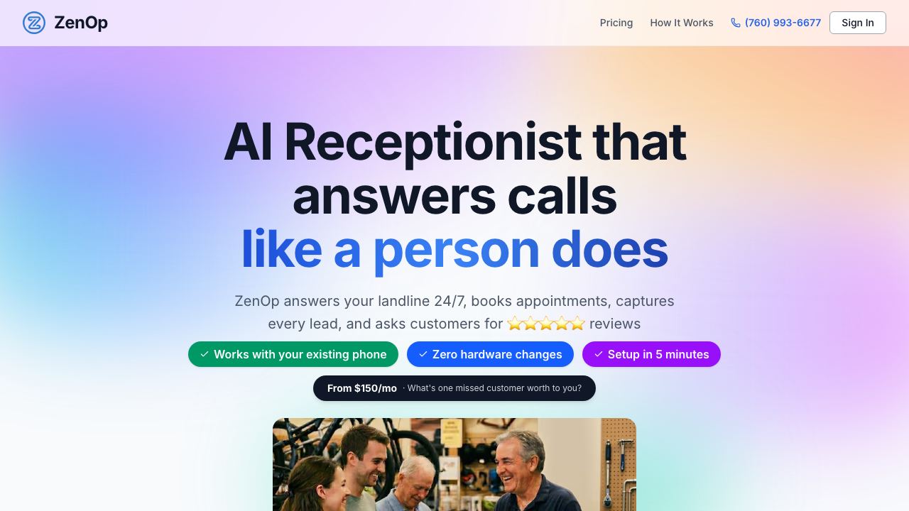 ZenOp Ai Receptionist 网站截图