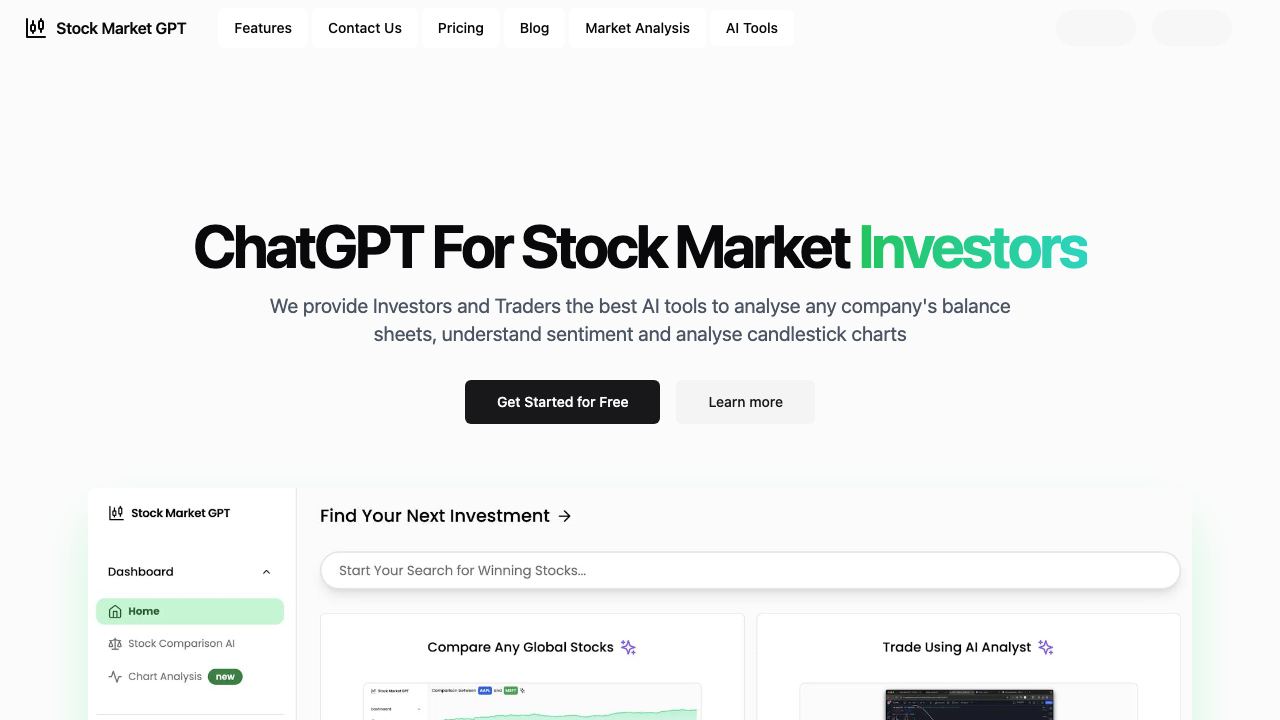 Stock Market GPT for Investment Research website screenshot