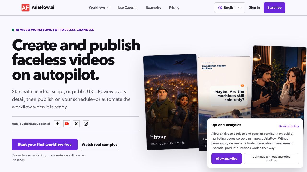 Ariaflow AI website screenshot