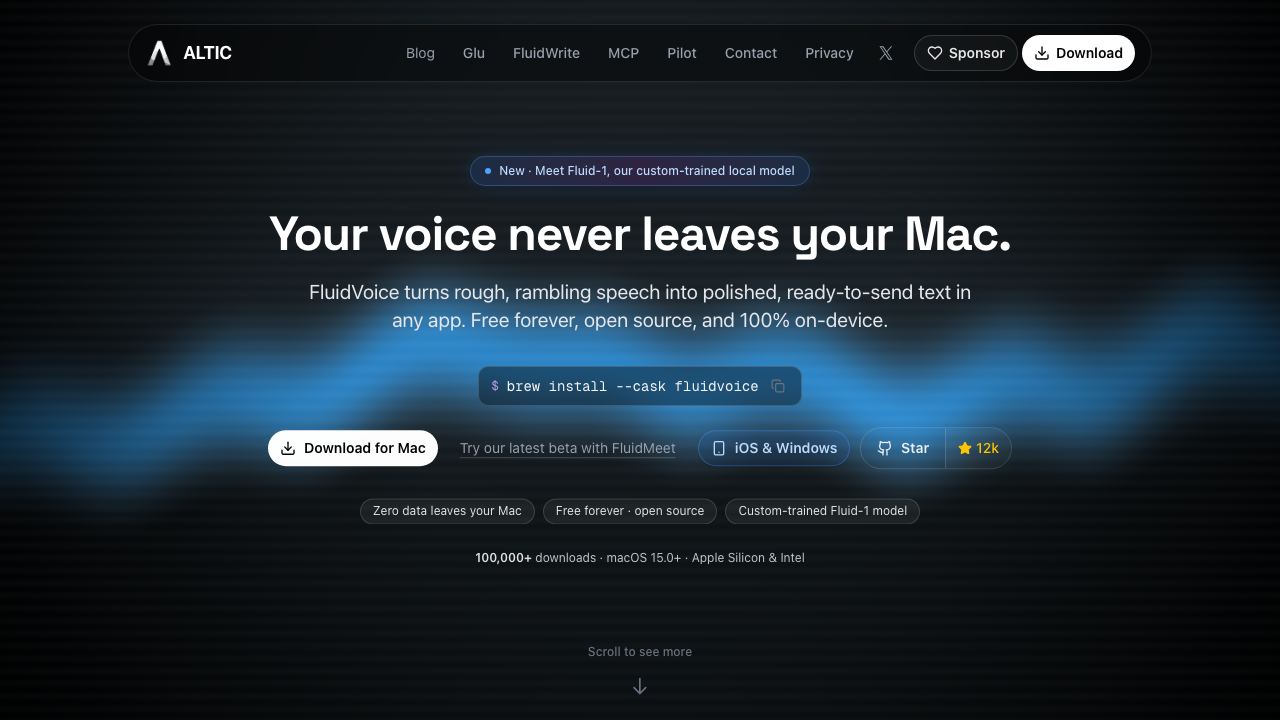FluidVoice 网站截图