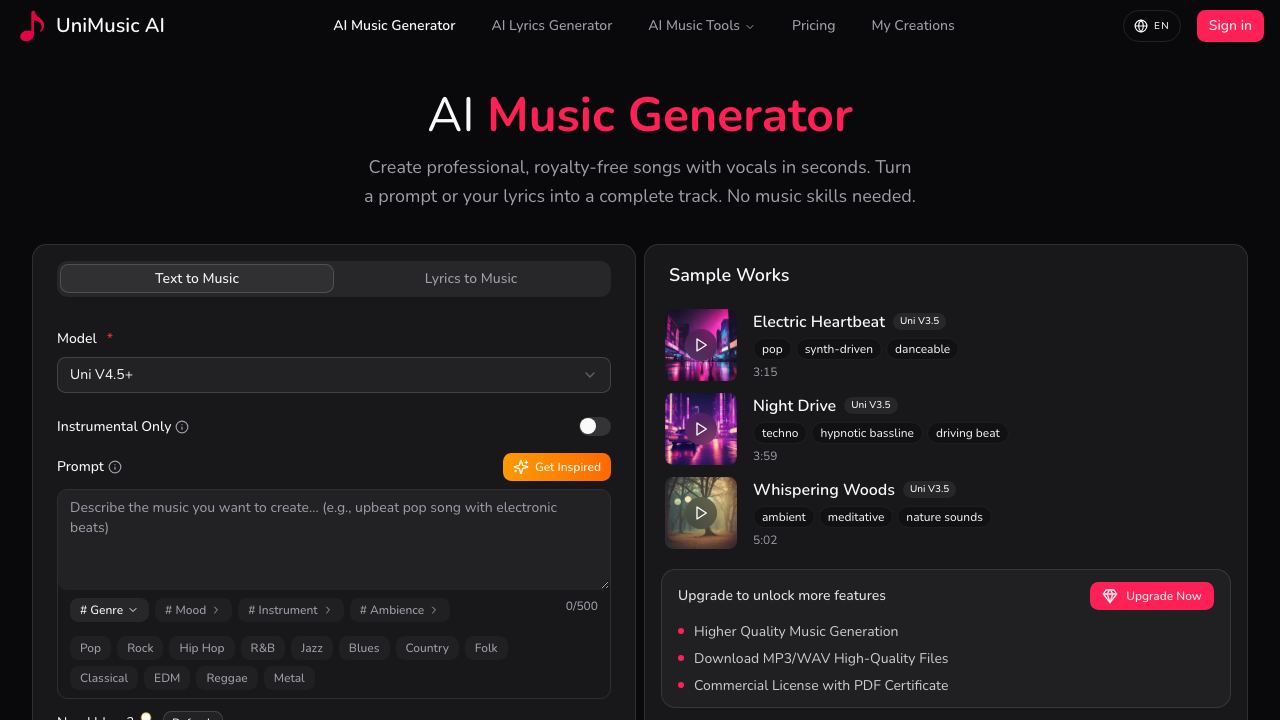 UniMusic AI 网站截图