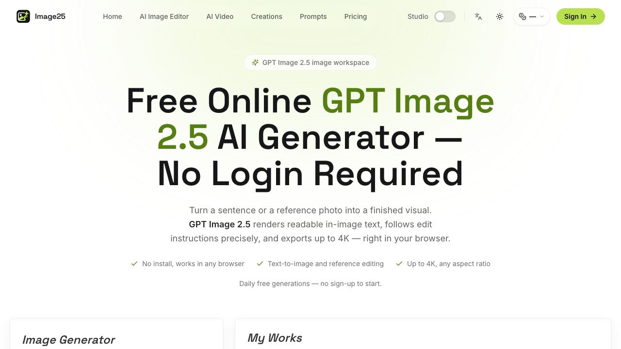 Free GPT Image 2.5 Generator Online 网站截图