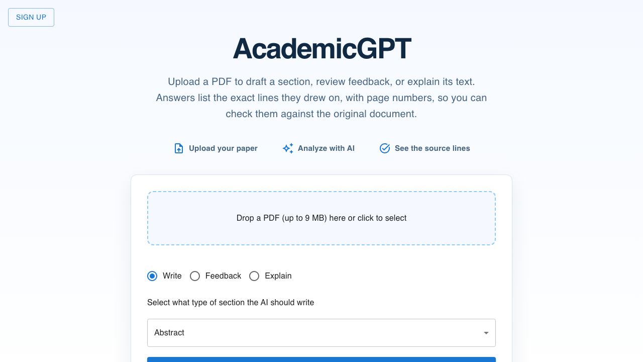 AcademicGPT 网站截图