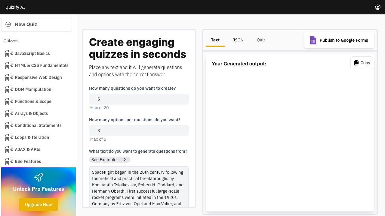 Quizify website screenshot