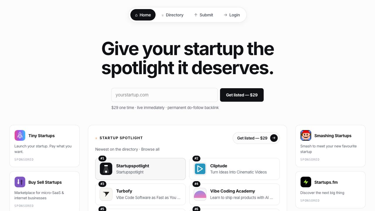 Startup Spotlight 网站截图