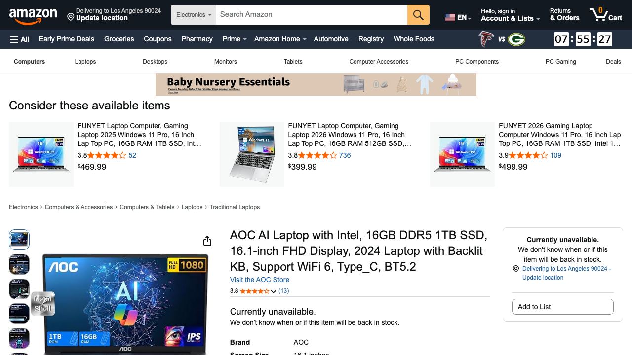 AOC AI Gaming Laptop 网站截图