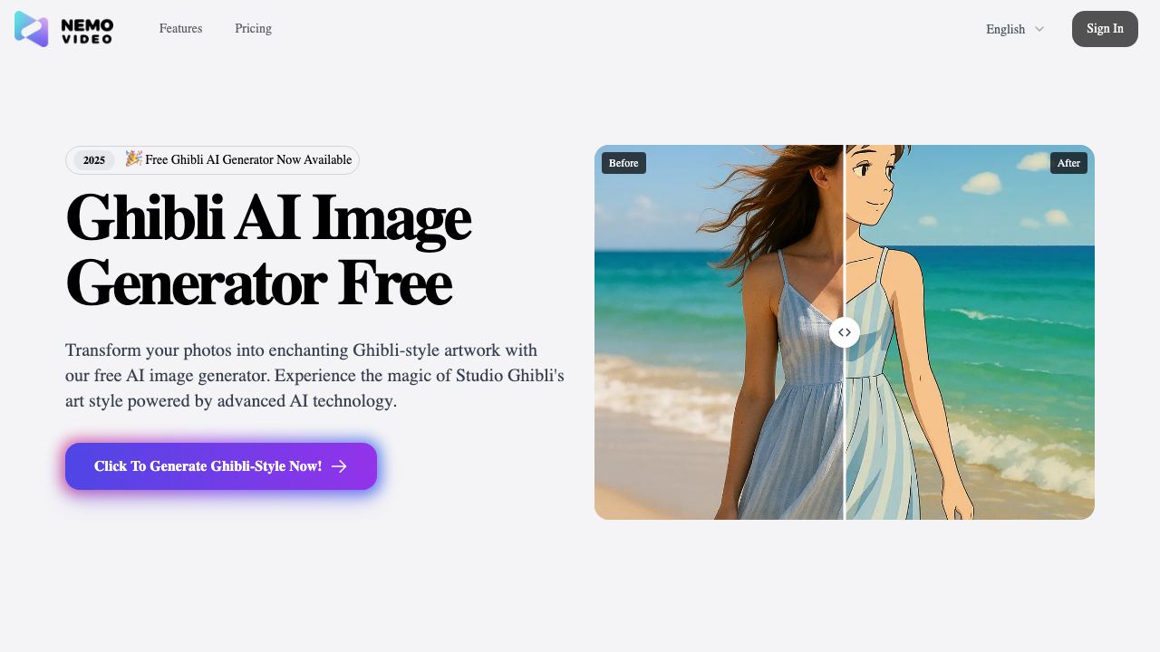 Ghibli AI Image Generator Free 网站截图
