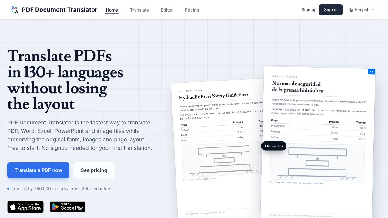 PDF Translator & Editor 网站截图