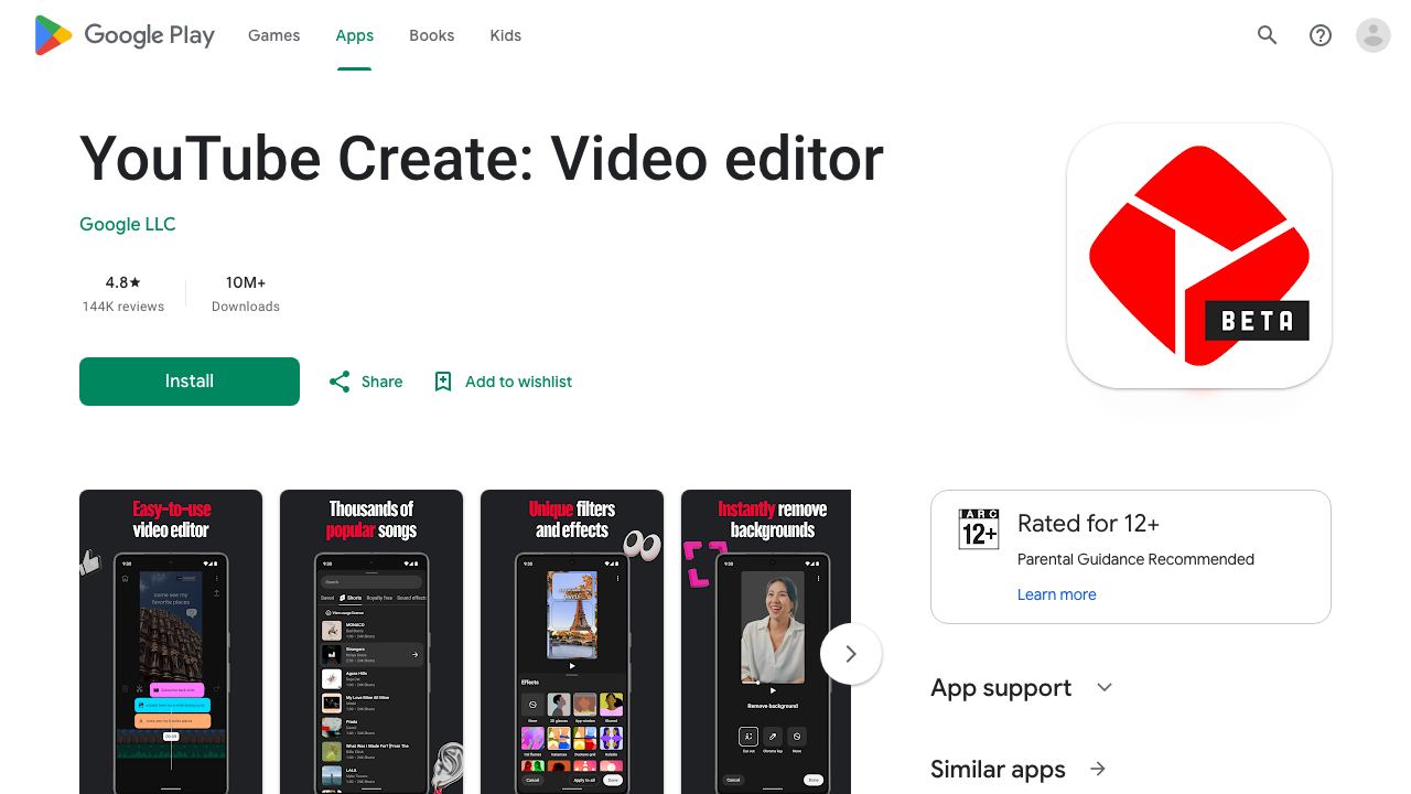 YouTube Create 网站截图