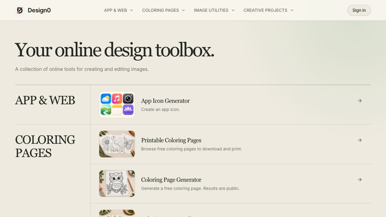 Design0 - Effortless AI Design for Everyone 网站截图